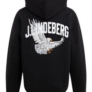 RARE NWT J.Lindeberg Hoodie Karson FMJS07376 Schwarz Relaxed Fit Medium $325